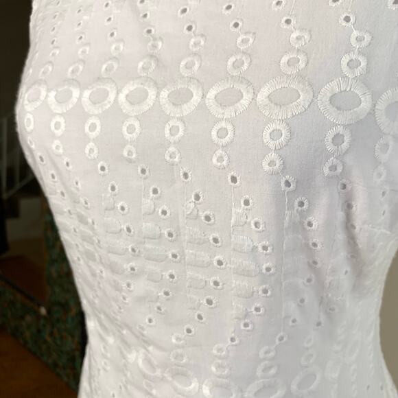 Kasper Size 6 Embroidered Eyelet Sleeveless Sheath Dress White Summer Elegant - Picture 6 of 14